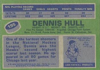 1976-77 Topps #195 Dennis Hull Back