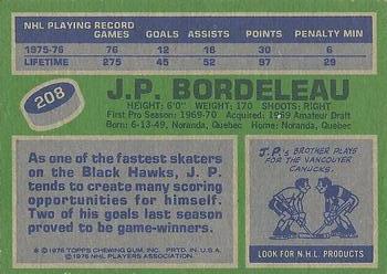 1976-77 Topps #208 J.P. Bordeleau Back