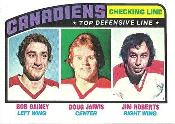 1976-77 Topps #217 Checking Line (Bob Gainey / Doug Jarvis / Jim Roberts) Front