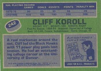 1976-77 Topps #242 Cliff Koroll Back