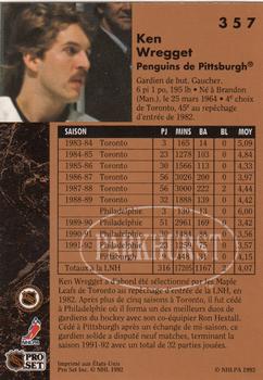 1991-92 Parkhurst French #357 Ken Wregget Back