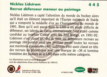 1991-92 Parkhurst French #445 Nicklas Lidstrom Back