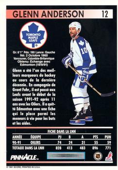 1991-92 Pinnacle French #12 Glenn Anderson Back