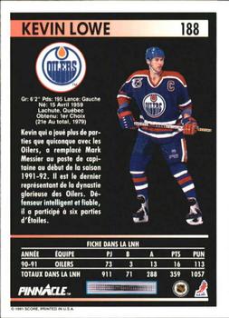 1991-92 Pinnacle French #188 Kevin Lowe Back