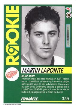 1991-92 Pinnacle French #355 Martin Lapointe Back