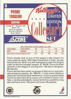 1991-92 Score Kellogg's #6 Pierre Turgeon Back