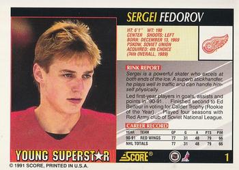 1991-92 Score Young Superstars #1 Sergei Fedorov Back