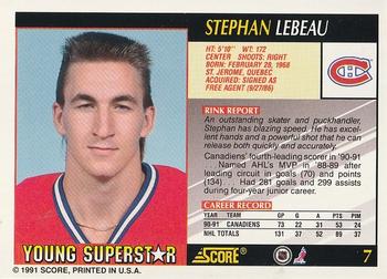 1991-92 Score Young Superstars #7 Stephan Lebeau Back