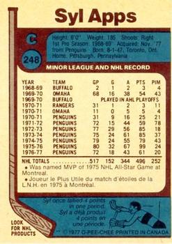 1977-78 O-Pee-Chee #248 Syl Apps Back