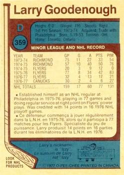 1977-78 O-Pee-Chee #359 Larry Goodenough Back