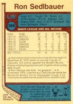 1977-78 O-Pee-Chee #368 Ron Sedlbauer Back