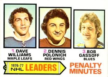 1977-78 O-Pee-Chee #4 1976-77 NHL Leaders Penalty Minutes (Dave Williams / Dennis Polonich / Bob Gassoff) Front