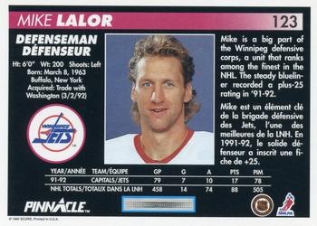 1992-93 Pinnacle Canadian #123 Mike Lalor Back
