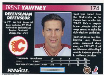 1992-93 Pinnacle Canadian #174 Trent Yawney Back
