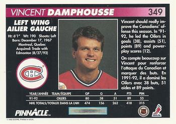 1992-93 Pinnacle Canadian #349 Vincent Damphousse Back