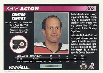 1992-93 Pinnacle Canadian #363 Keith Acton Back