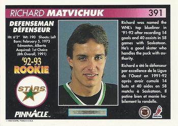 1992-93 Pinnacle Canadian #391 Richard Matvichuk Back