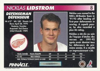 1992-93 Pinnacle Canadian #8 Nicklas Lidstrom Back