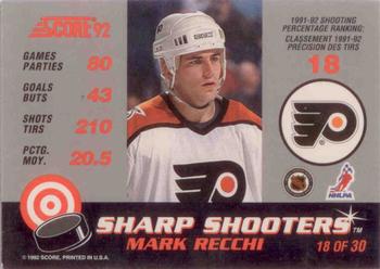 1992-93 Score Canadian - Sharp Shooters #18 Mark Recchi Back