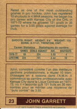 1977-78 O-Pee-Chee WHA #23 John Garrett Back