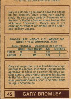 1977-78 O-Pee-Chee WHA #45 Gary Bromley Back