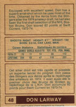 1977-78 O-Pee-Chee WHA #48 Don Larway Back