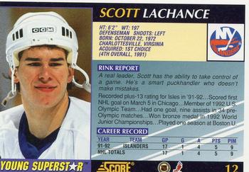 1992-93 Score Young Superstars #12 Scott Lachance Back