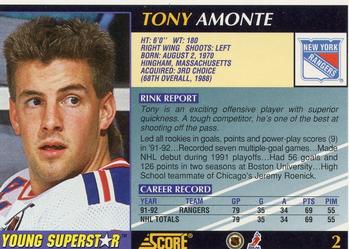 1992-93 Score Young Superstars #2 Tony Amonte Back
