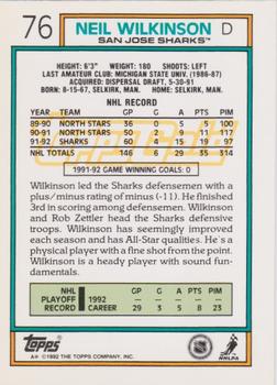 1992-93 Topps - Gold #76 Neil Wilkinson Back