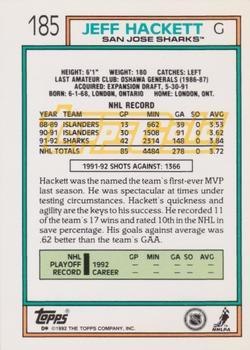 1992-93 Topps - Gold #185 Jeff Hackett Back