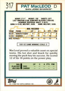 1992-93 Topps - Gold #317 Pat MacLeod Back