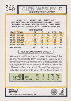 1992-93 Topps - Gold #346 Glen Wesley Back