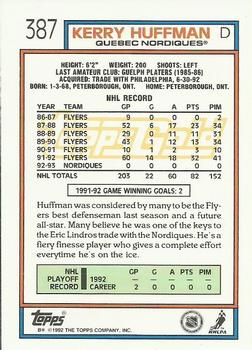 1992-93 Topps - Gold #387 Kerry Huffman Back