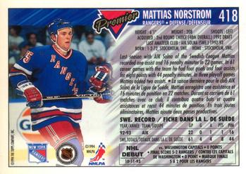 1993-94 O-Pee-Chee Premier - Gold #418 Mattias Norstrom Back