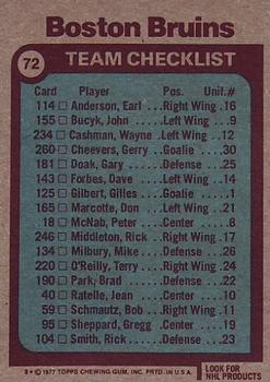 1977-78 Topps #72 Boston Bruins Back