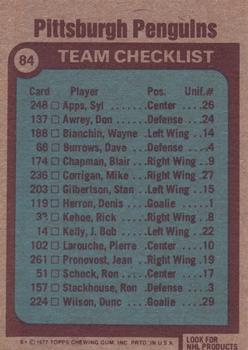 1977-78 Topps #84 Pittsburgh Penguins Back