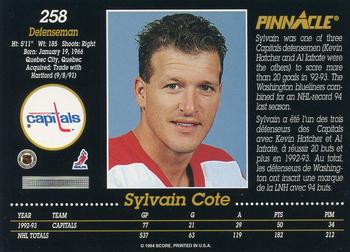 1993-94 Pinnacle Canadian #258 Sylvain Cote Back