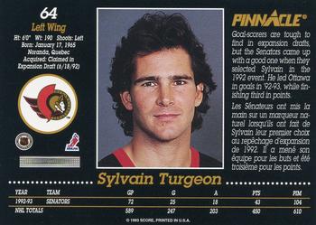 1993-94 Pinnacle Canadian #64 Sylvain Turgeon Back