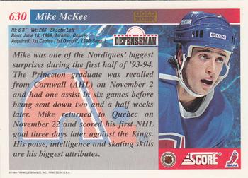 1993-94 Score - Gold Rush #630 Mike McKee Back