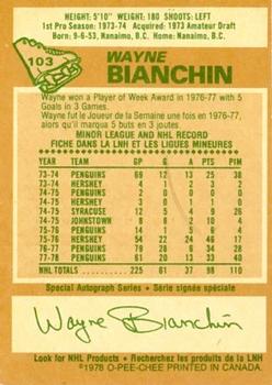 1978-79 O-Pee-Chee #103 Wayne Bianchin Back