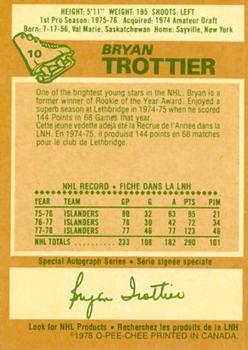 1978-79 O-Pee-Chee #10 Bryan Trottier Back
