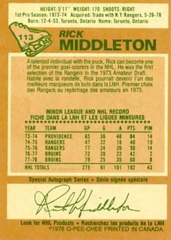 1978-79 O-Pee-Chee #113 Rick Middleton Back