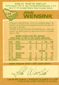 1978-79 O-Pee-Chee #133 John Wensink Back