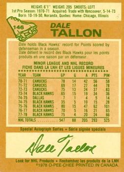 1978-79 O-Pee-Chee #146 Dale Tallon Back