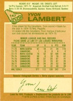 1978-79 O-Pee-Chee #147 Yvon Lambert Back