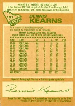 1978-79 O-Pee-Chee #191 Dennis Kearns Back
