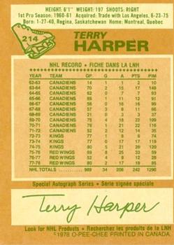 1978-79 O-Pee-Chee #214 Terry Harper Back