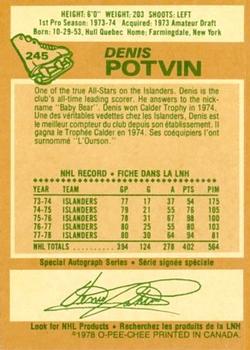 1978-79 O-Pee-Chee #245 Denis Potvin Back