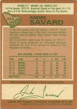 1978-79 O-Pee-Chee #253 Andre Savard Back