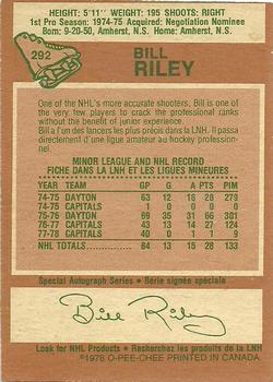1978-79 O-Pee-Chee #292 Bill Riley Back